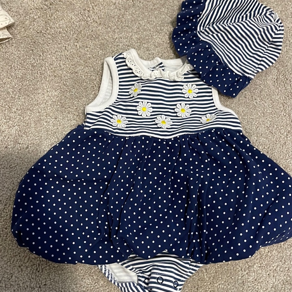 Little Me set, floral and polka dot with matching hat - so cute